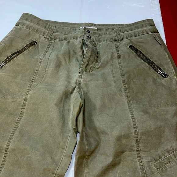 Y2K Columbia army GREEN capri pants canvas light weight zip pockets size 10 hike - Picture 2 of 16